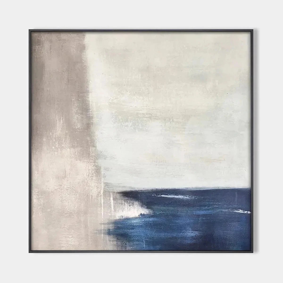 SERENE SHORE: Minimalist Abstract Coastal Painting in Blue and Beige | hanging in living room, Minimalist wall art