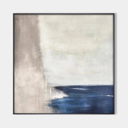 SERENE SHORE: Minimalist Abstract Coastal Painting in Blue and Beige | hanging in living room, Minimalist wall art