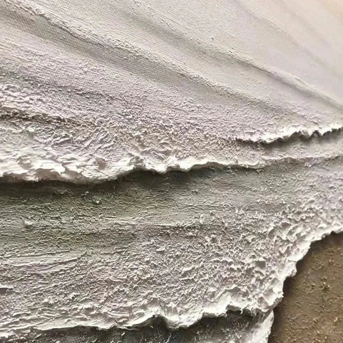 SERENE SHORE: Textured Coastal Landscape Painting in Beige | rectangular format, hand-painted canvas edge