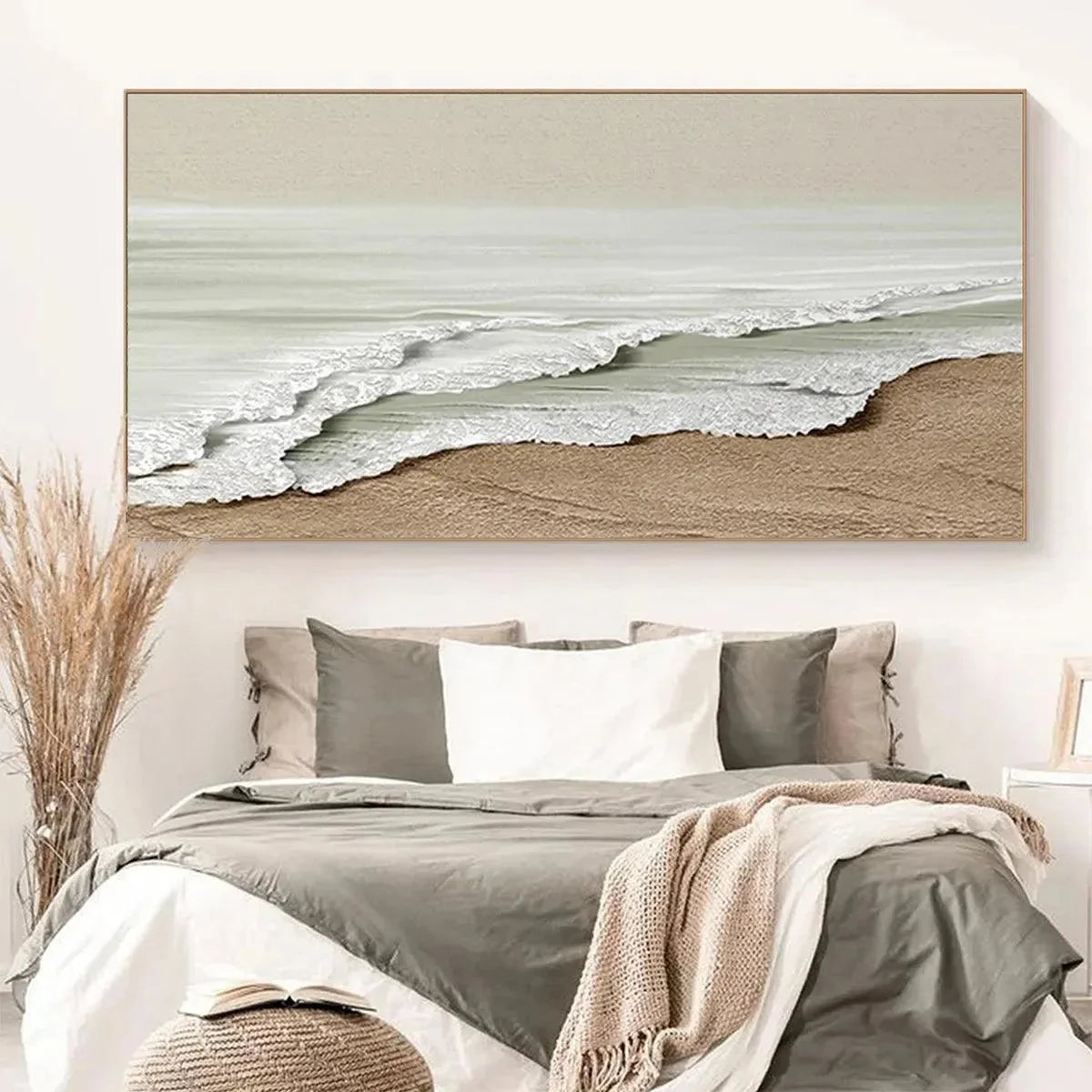 SERENE SHORE: Textured Coastal Landscape Painting in Beige | rolled canvas, ready for custom framing