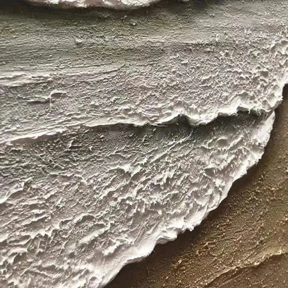 SERENE SHORE: Textured Coastal Landscape Painting in Beige | black frame version on white wall