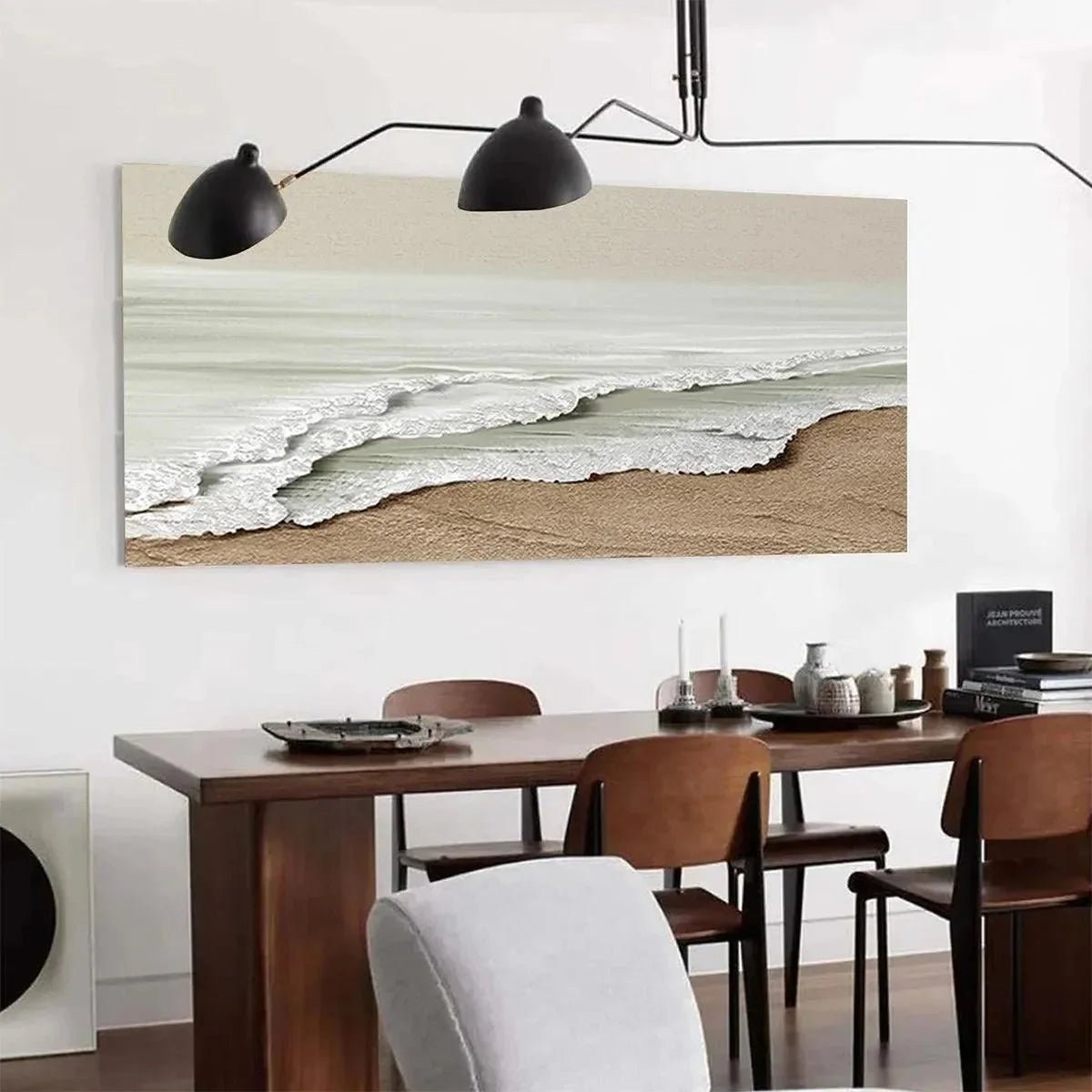 SERENE SHORE: Textured Coastal Landscape Painting in Beige | beige palette, original oil on stretched canvas art