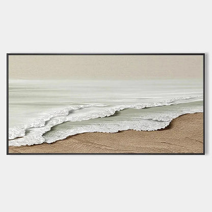 SERENE SHORE: Textured Coastal Landscape Painting in Beige | hanging in living room, Landscape wall art