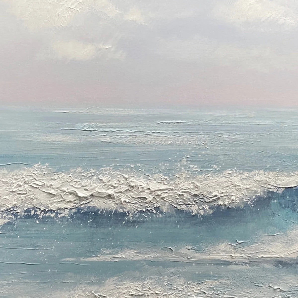 SERENE SHORE: Textured Minimalist Coastal Seascape | rectangular format, hand-painted canvas edge