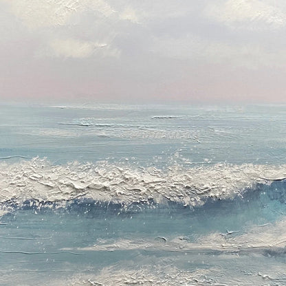 SERENE SHORE: Textured Minimalist Coastal Seascape | rectangular format, hand-painted canvas edge