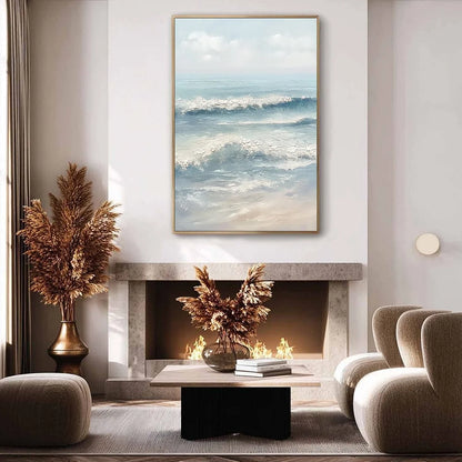 SERENE SHORE: Textured Minimalist Coastal Seascape | rolled canvas, ready for custom framing