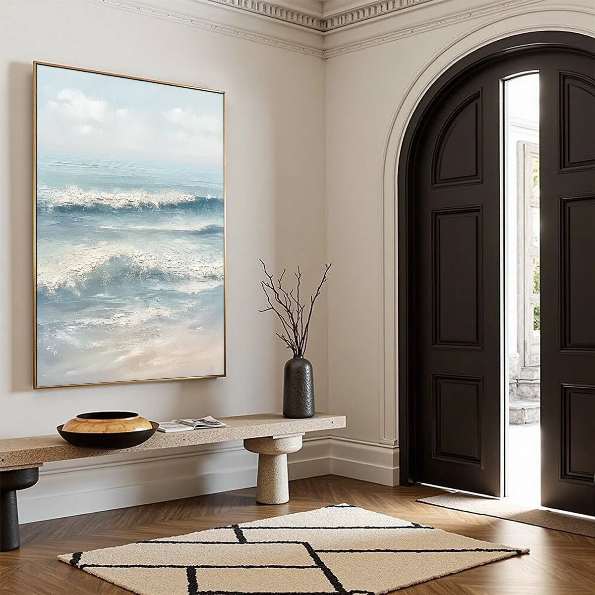 SERENE SHORE: Textured Minimalist Coastal Seascape | multi-color palette, original oil on stretched canvas art