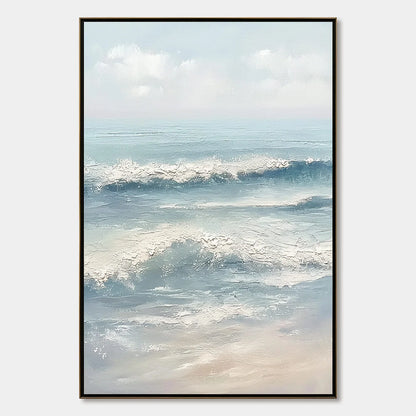 SERENE SHORE: Textured Minimalist Coastal Seascape | hanging in living room, Minimalist wall art