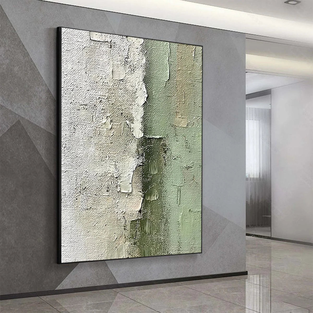 SERENE SIMPLICITY: Textured Minimalist Abstract Oil Painting | gold frame stretched on neutral wall