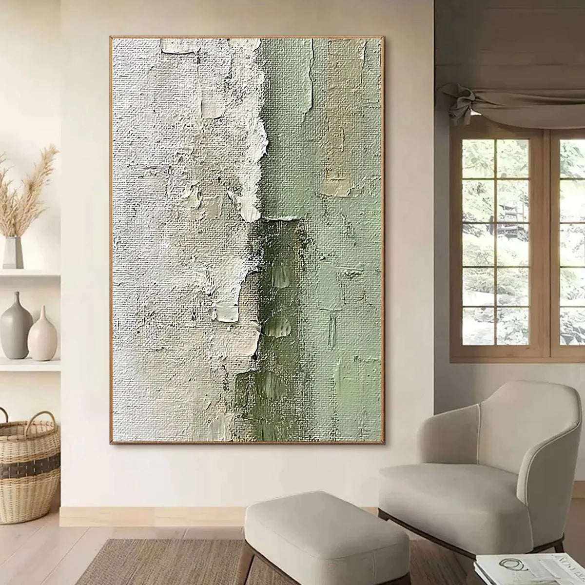 SERENE SIMPLICITY: Textured Minimalist Abstract Oil Painting | black frame version on white wall