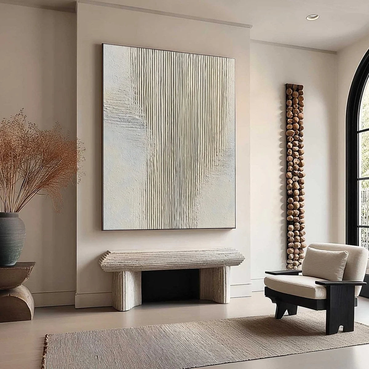 SERENE STRIA: Wabi Sabi Textured Vertical Abstract Painting | multi-color palette, original oil on stretched canvas art