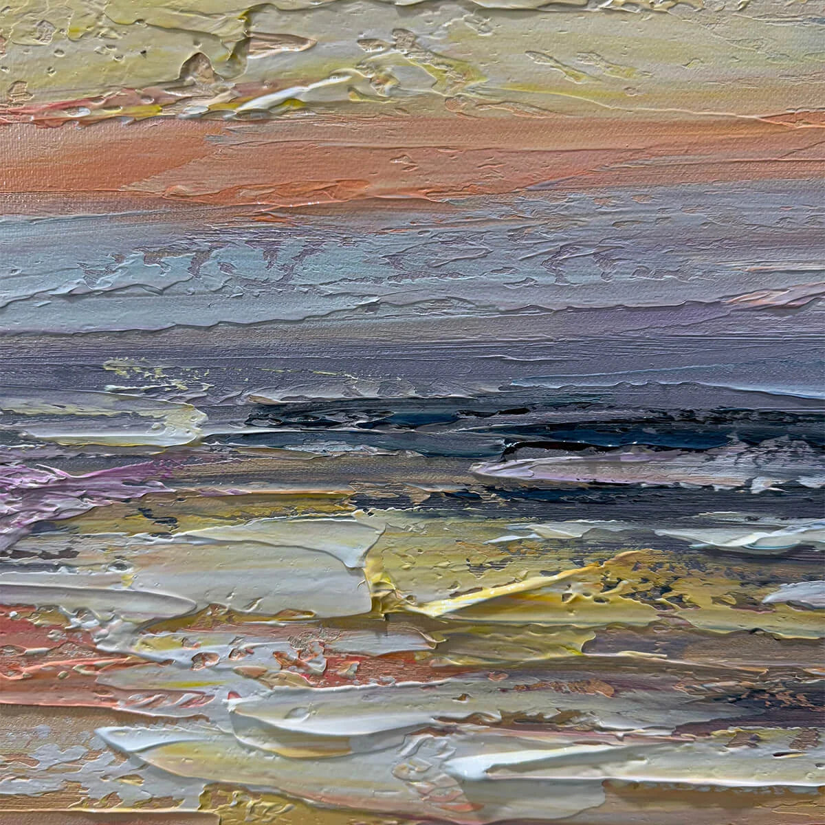 SERENE SUNSET: Panoramic Seascape Painting, Textured Wall Art, Horizontal Canvas, Beach Decor | rectangular format, hand-painted canvas edge
