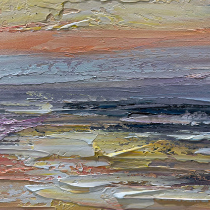 SERENE SUNSET: Panoramic Seascape Painting, Textured Wall Art, Horizontal Canvas, Beach Decor | rectangular format, hand-painted canvas edge