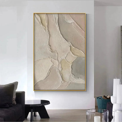 SERENE TEXTURES: Textured Abstract Painting, Neutral Beige Wall Art, Vertical Canvas, Minimalist Decor | Minimalist closeup, raised brushwork detail