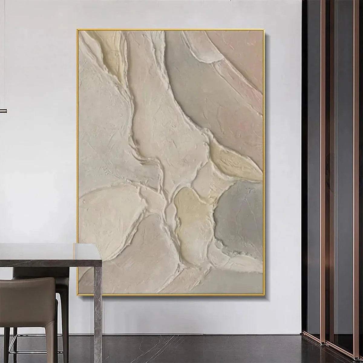 SERENE TEXTURES: Textured Abstract Painting, Neutral Beige Wall Art, Vertical Canvas, Minimalist Decor | texture detail, palette knife marks visible