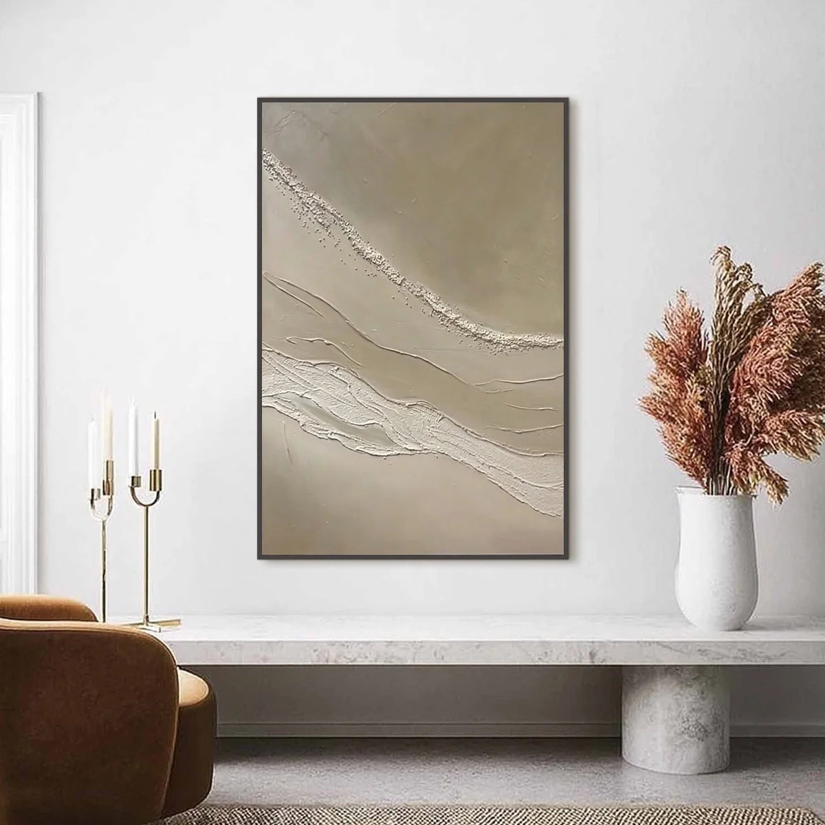 SERENE TRACE: Minimalist Wabi-Sabi Textured Abstract Wall Art | Minimalist closeup, raised brushwork detail