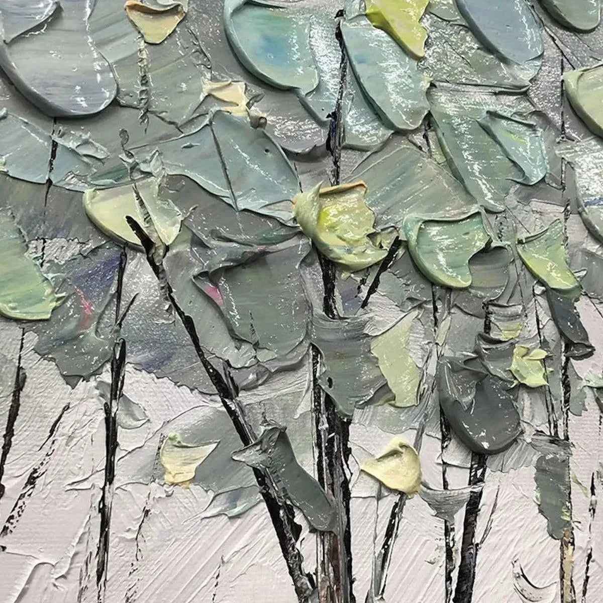 SERENE WATERS: Panoramic Landscape Painting, Textured Trees and Lake | rectangular format, hand-painted canvas edge