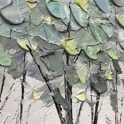 SERENE WATERS: Panoramic Landscape Painting, Textured Trees and Lake | rectangular format, hand-painted canvas edge