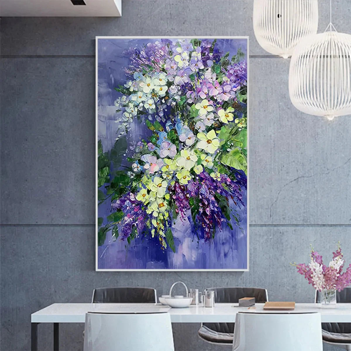 SERENITY IN PURPLE: Vertical Impasto Floral Oil Painting | Abstract closeup, raised brushwork detail