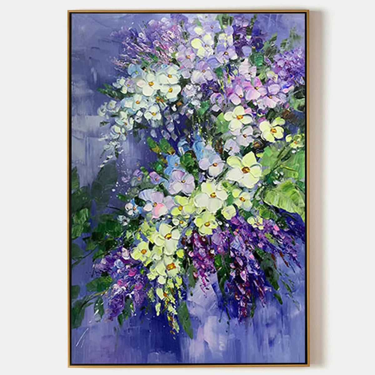 SERENITY IN PURPLE: Vertical Impasto Floral Oil Painting | hanging in living room, Abstract wall art