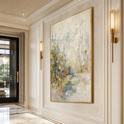 SERENITY: Textured Abstract Landscape Oil Painting | gold frame stretched on neutral wall
