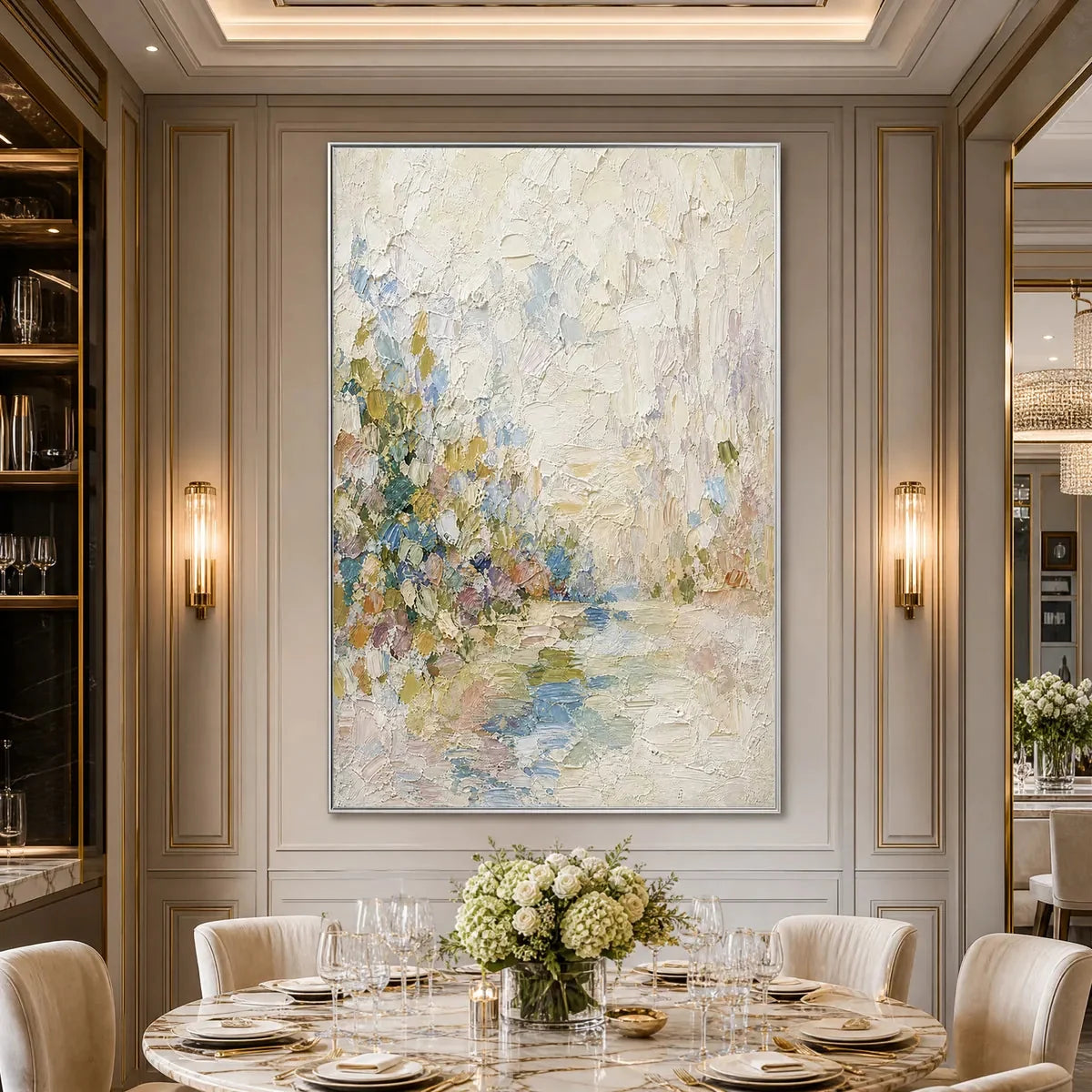 SERENITY: Textured Abstract Landscape Oil Painting | black frame version on white wall