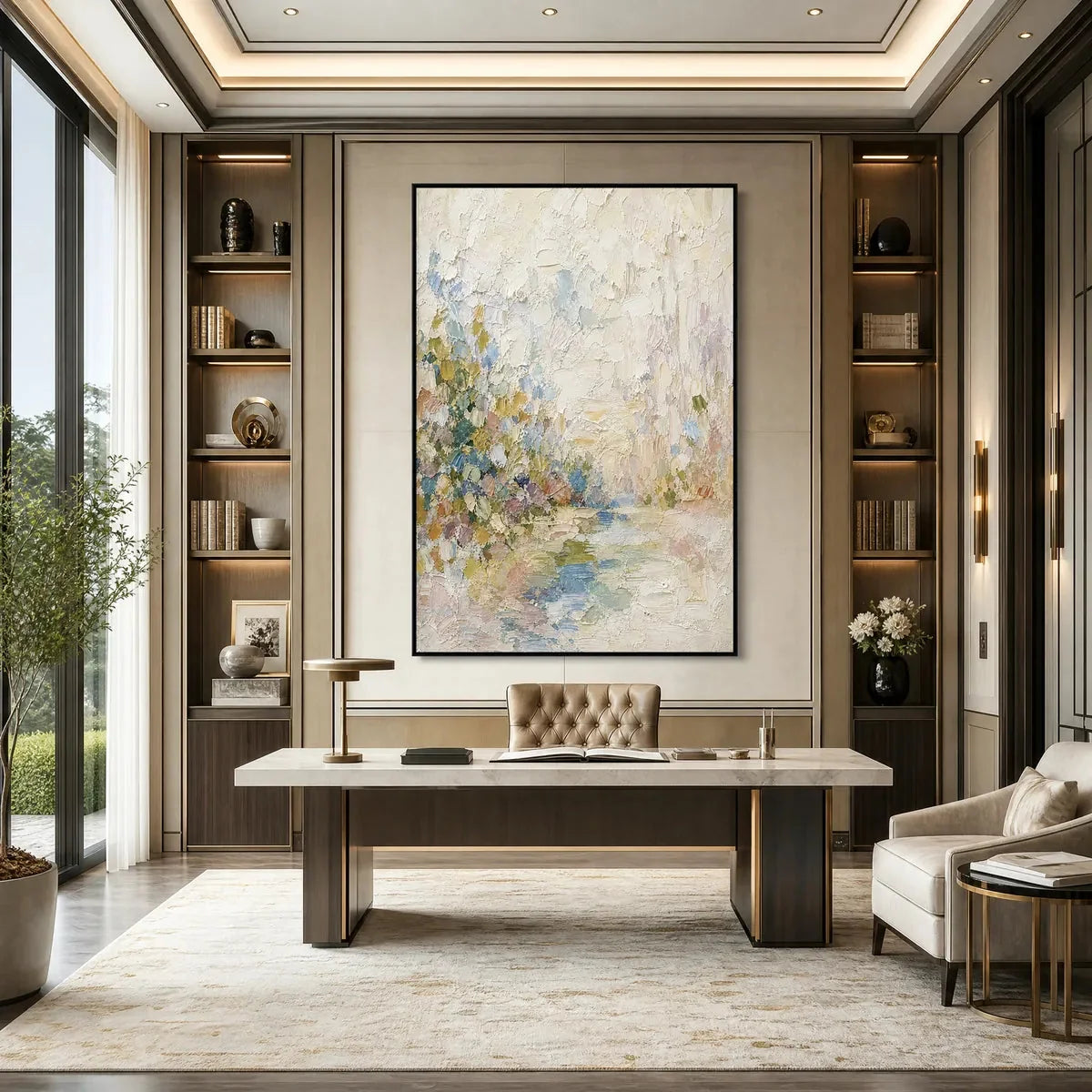 SERENITY: Textured Abstract Landscape Oil Painting | Abstract mood, soft natural light studio shot