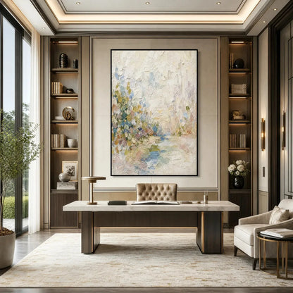 SERENITY: Textured Abstract Landscape Oil Painting | Abstract mood, soft natural light studio shot