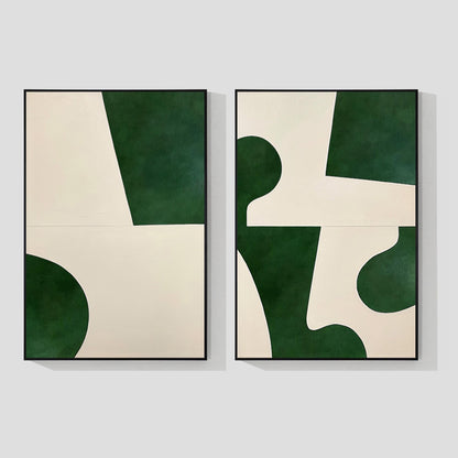 Set geometrische schilderijen: smaragdgroen beige minimalistische muurkunst #7