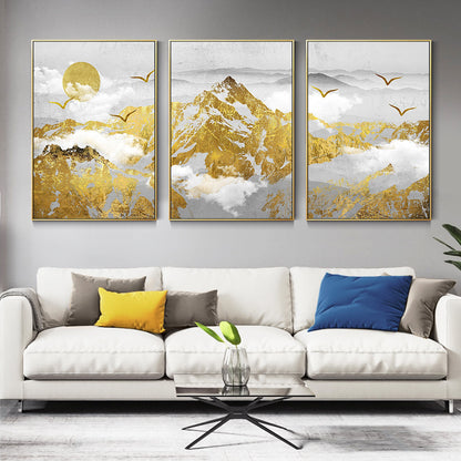 Set met gouden bergprint: abstracte landschapsmuurkunst #5