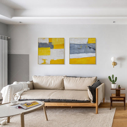 Set of 2: Mustard Yellow & Gray Abstract Framed Canvas Art #3