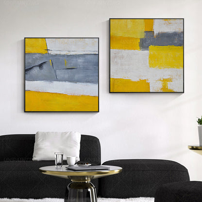 Set of 2: Mustard Yellow & Gray Abstract Framed Canvas Art #5