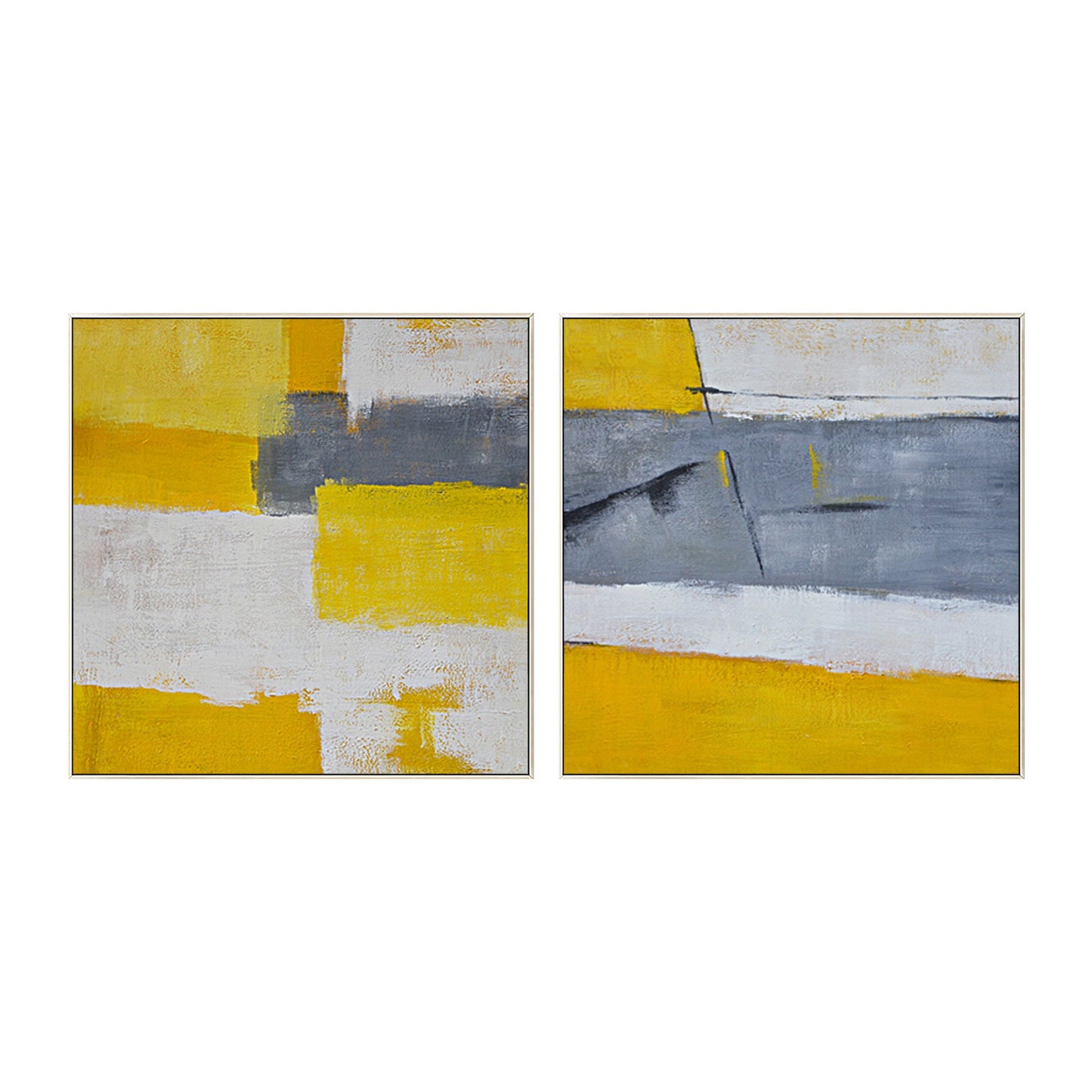 Set of 2: Mustard Yellow & Gray Abstract Framed Canvas Art #9