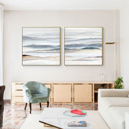 Set of 2 pieces landscape framed wall art gray beige abstract mountain wall art  #3