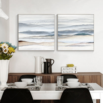 Set of 2 pieces landscape framed wall art gray beige abstract mountain wall art  #4