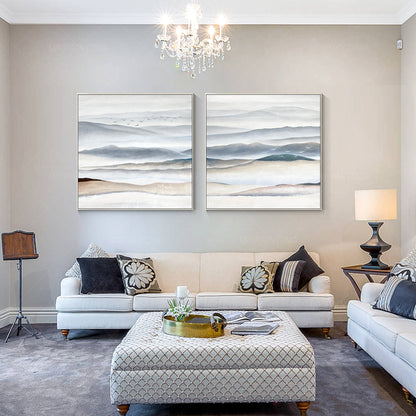 Set of 2 pieces landscape framed wall art gray beige abstract mountain wall art  #5