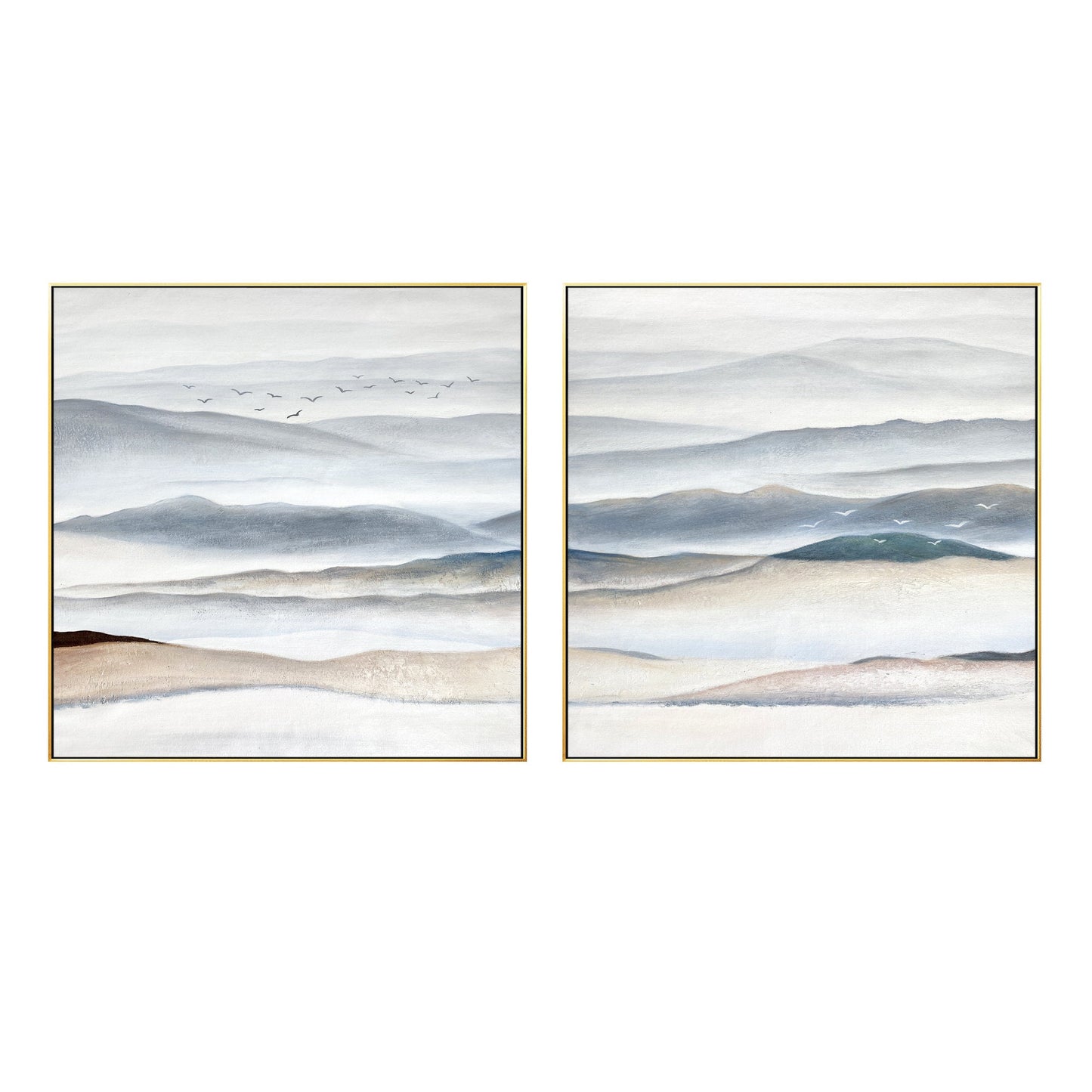 Set of 2 pieces landscape framed wall art gray beige abstract mountain wall art  #8