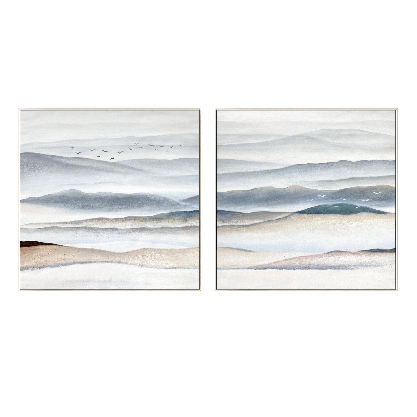 Set of 2 pieces landscape framed wall art gray beige abstract mountain wall art  #9
