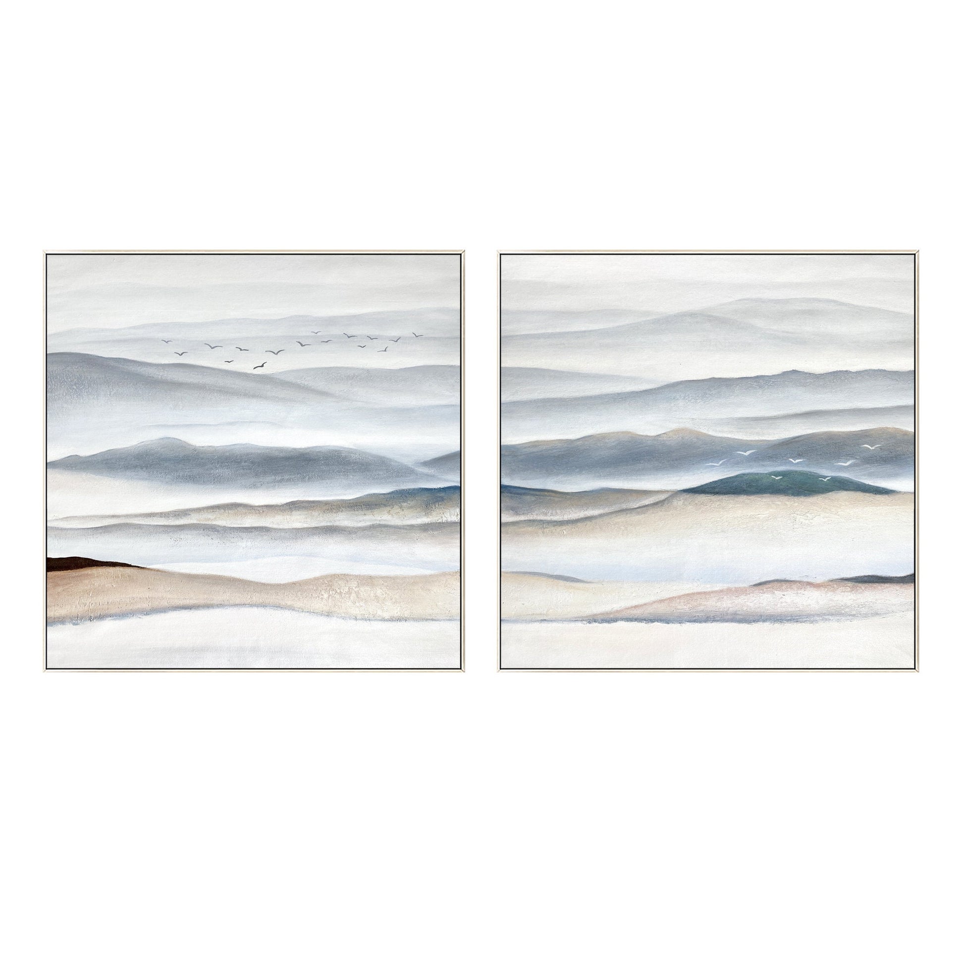 Set of 2 pieces landscape framed wall art gray beige abstract mountain wall art  #9