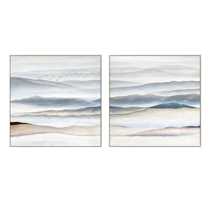 Set of 2 pieces landscape framed wall art gray beige abstract mountain wall art  #9