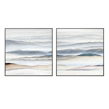 Set of 2 pieces landscape framed wall art gray beige abstract mountain wall art  #10