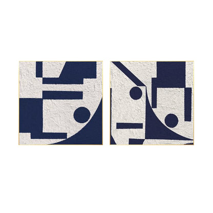 Set of 2 white blue textured minimalist painting, modern navy blue wall art, liv #7