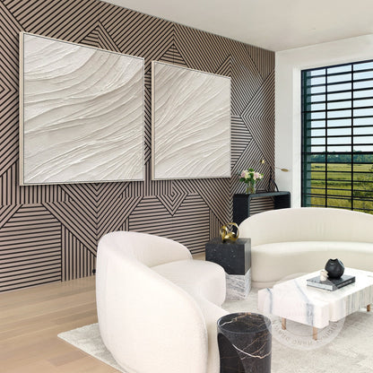 Set of 2 White Textured Abstract Painting: Nordic Modern Wall Art #2