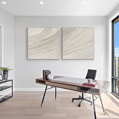 Set of 2 White Textured Abstract Painting: Nordic Modern Wall Art #6