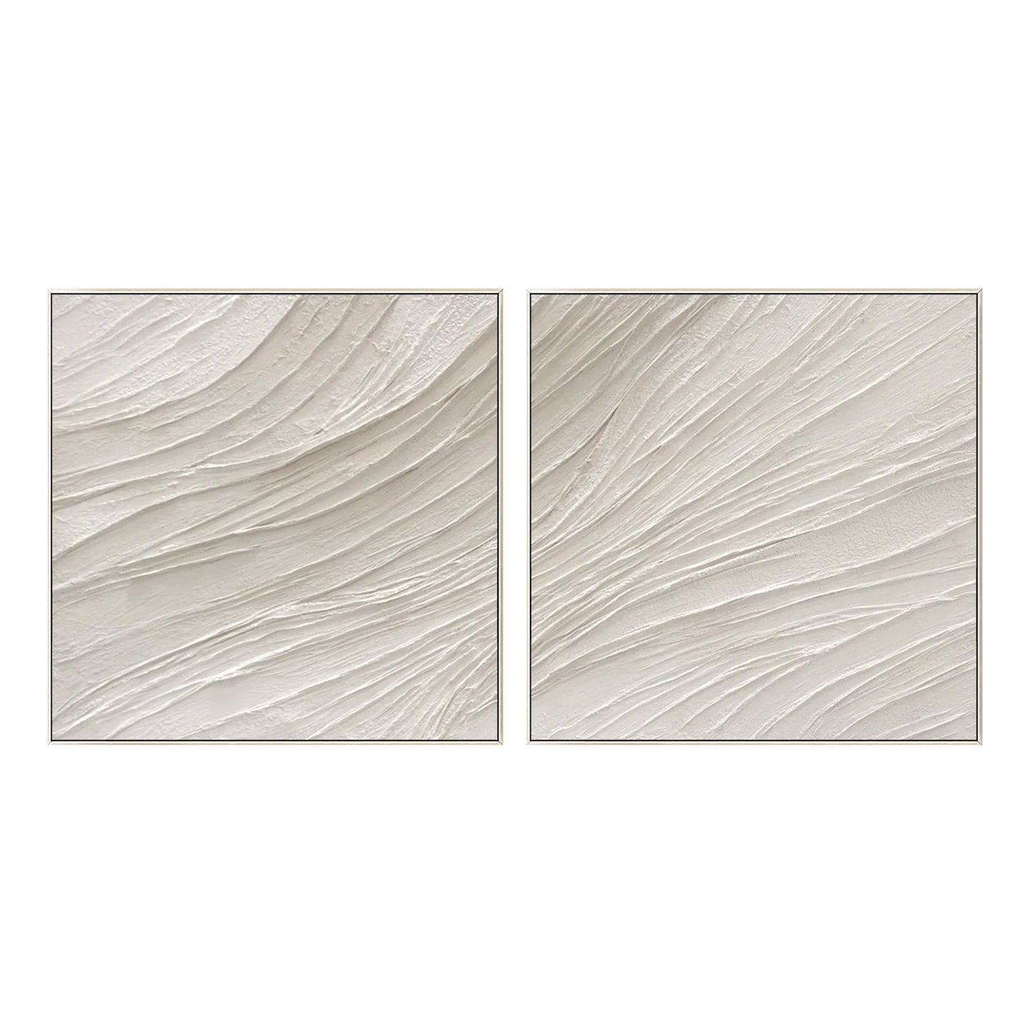 Set of 2 White Textured Abstract Painting: Nordic Modern Wall Art #9