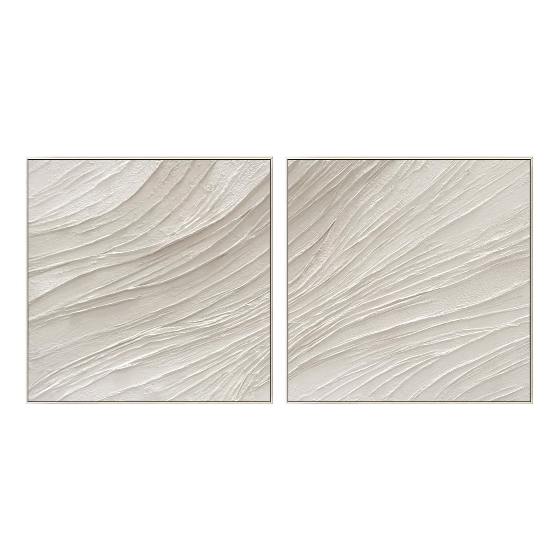 Set of 2 White Textured Abstract Painting: Nordic Modern Wall Art #9