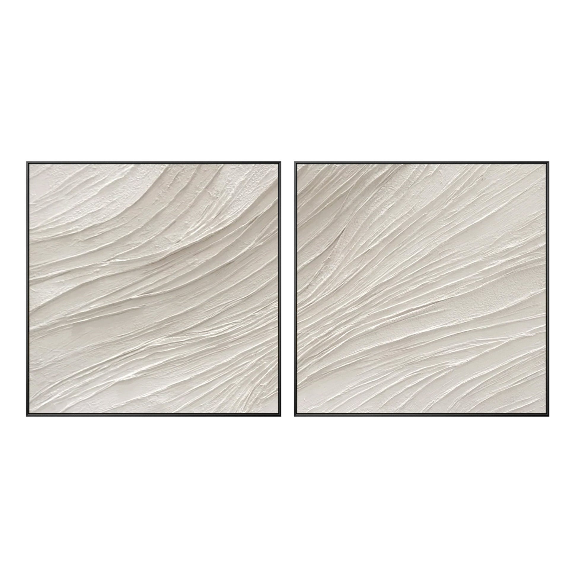 Set of 2 White Textured Abstract Painting: Nordic Modern Wall Art #10