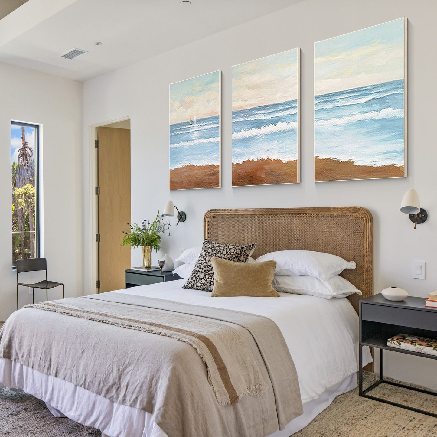 Set of 3 Abstract Beach Seascape Acrylic Painting: Coastal Wall Art #4