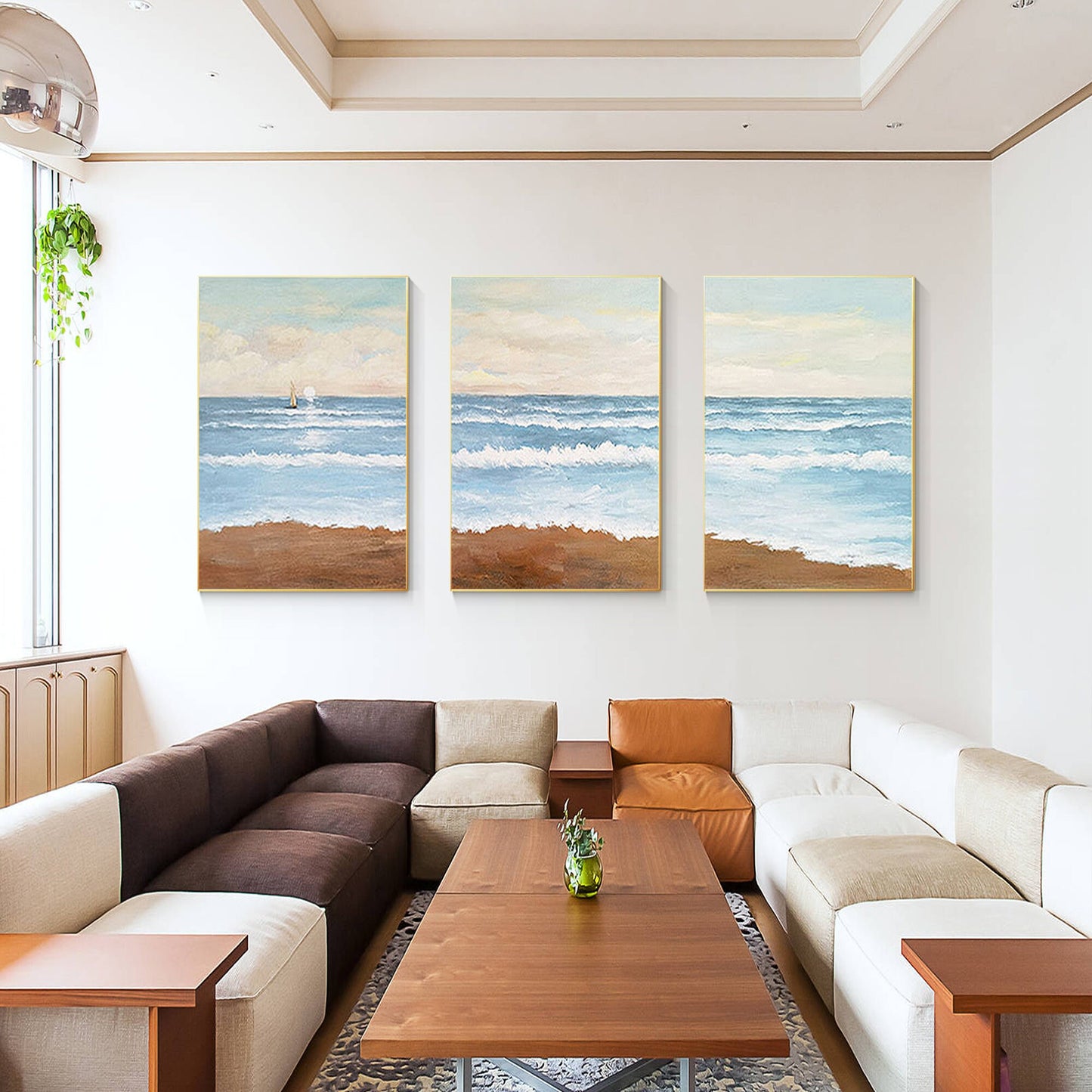 Set of 3 Abstract Beach Seascape Acrylic Painting: Coastal Wall Art #5