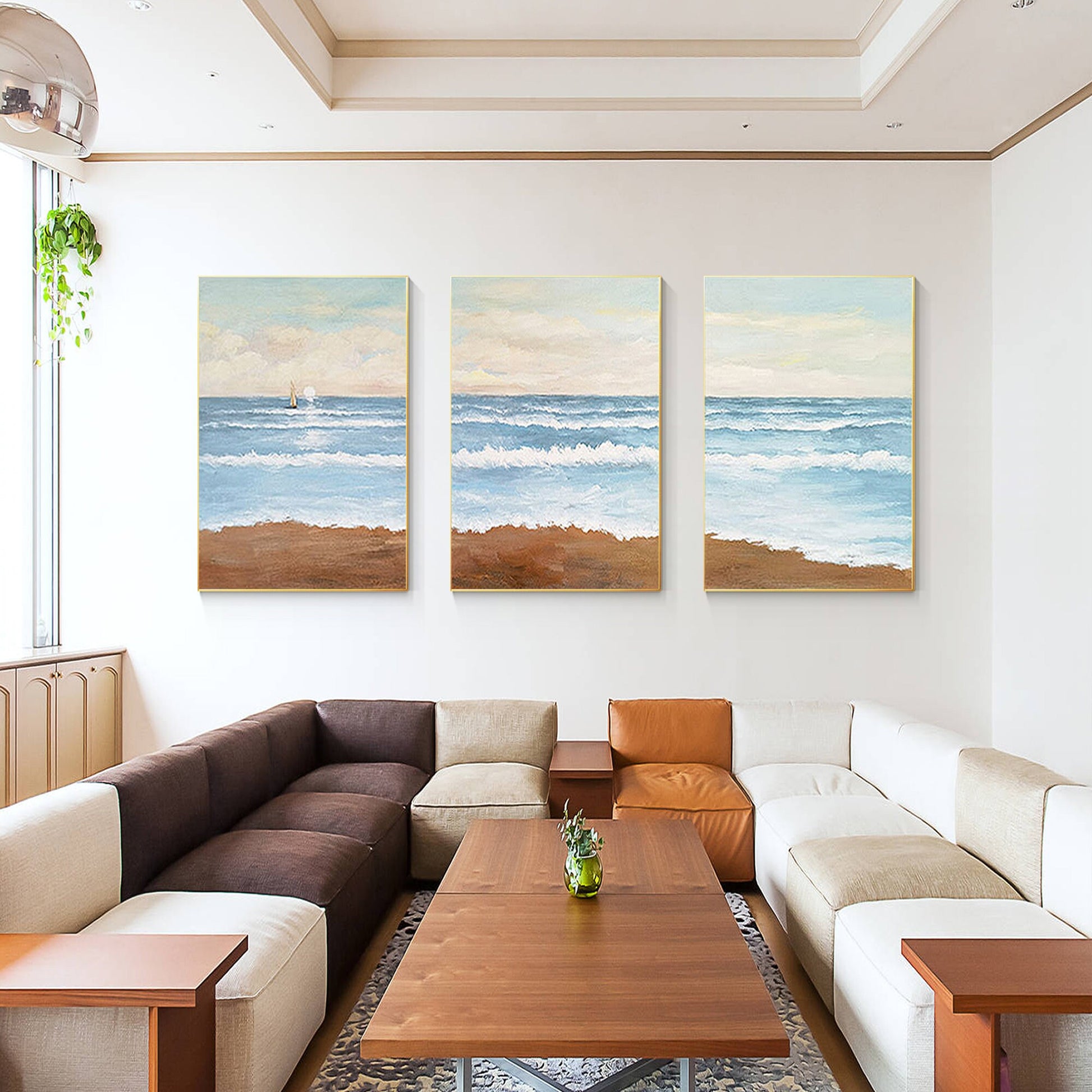 Set of 3 Abstract Beach Seascape Acrylic Painting: Coastal Wall Art #5